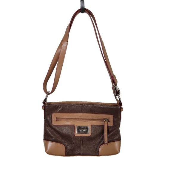 Tignanello Shoulder Bag Purse Brown Two Tone Leather Adjustable *SMALL FLAW - Picture 1 of 13